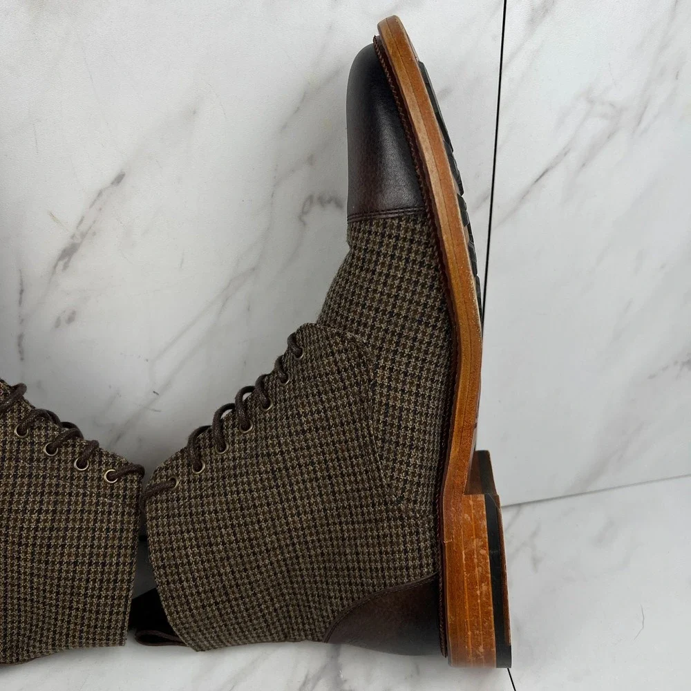 Taft The Jack Mens Size 7 [EU 40] Houndstooth Tweed Wool Cap Toe Boots Shoes